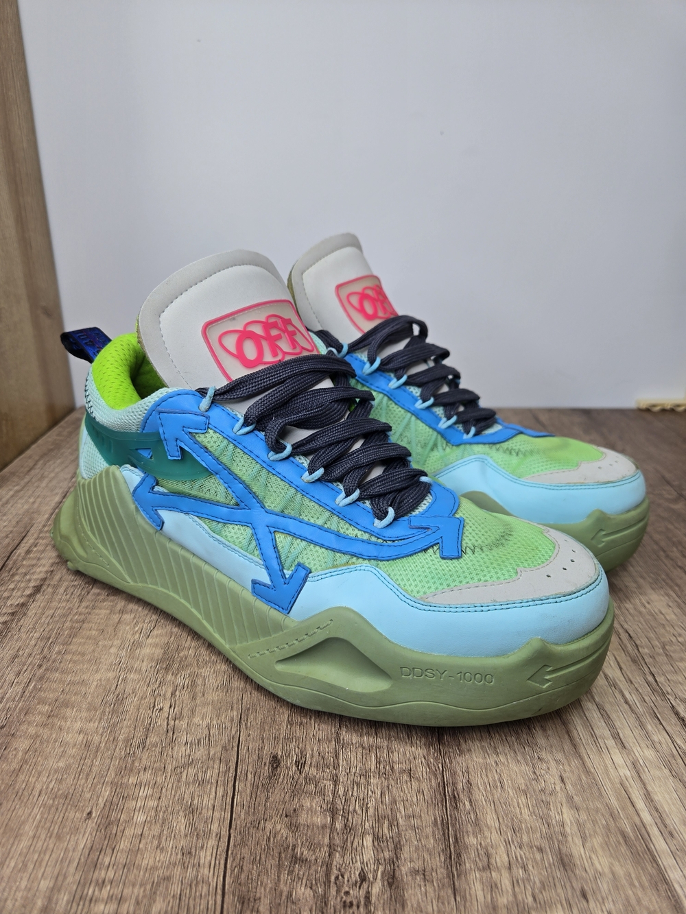 OffWhite Odsy 1000  Green Leather Mesh and Rubber Lace Up Sneakers Size 42 - Picture 3 of 13